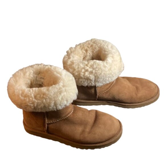 UGG Chestnut Suede Boots, Classic 9" Genuine Sheepskin Lining, Warm, sz 8 - Picture 5 of 7